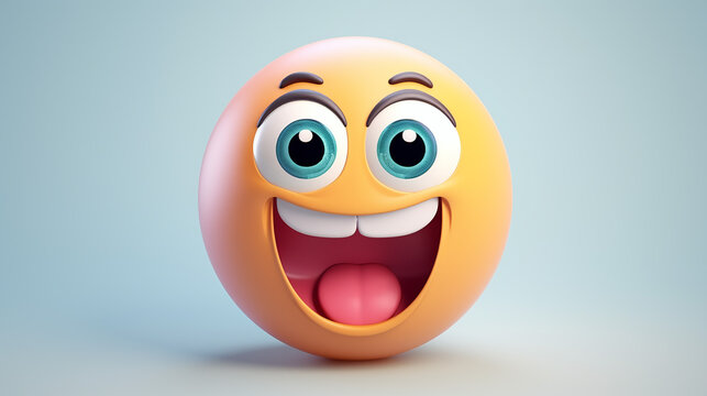 3d emotional face icon excited character in grey background