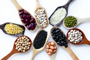 Mixed beans, Different legumes isolated on white.