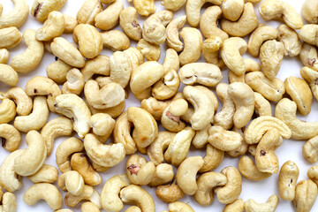 Cashew nuts on white background.