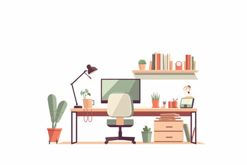 Work From Home Cozy and Minimalist Home Office isolated vector style illustration