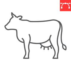 Cow line icon, farm and agriculture, cow meat vector icon, vector graphics, editable stroke outline sign, eps 10.