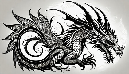 illustration dragon tattoo design white background - obrazy, fototapety, plakaty