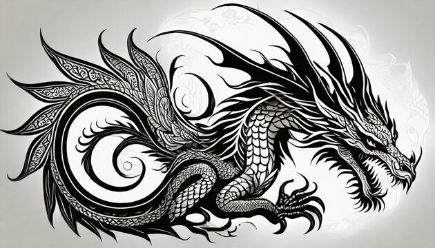 illustration dragon tattoo design white background