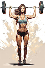 Weightlifting female workout illustration. 
