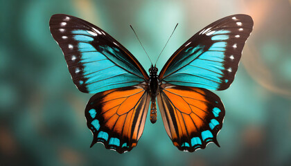 turquoise blue orange and black butterfly as a transparent and isolated graphic resource high detail