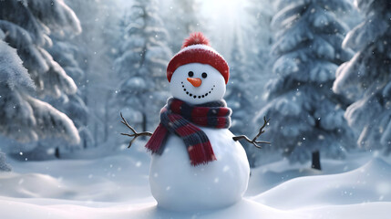 Naklejka na ściany i meble Smiling Snowman on a Winter Sunny Day.