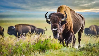 Photo sur Plexiglas Parc national du Cap Le Grand, Australie occidentale bison is ready to attack buffalo in prairie