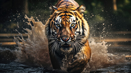Fototapeta na wymiar Focused Tiger A Majestic Predator in its Natural Habitat