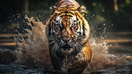 Zelfklevend Fotobehang Focused Tiger A Majestic Predator in its Natural Habitat © Graphics.Parasite