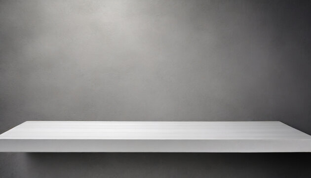empty white shelf on grey wall background for display or montage your products high quality photo © Nichole