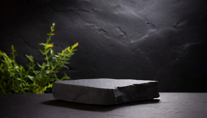 black stone pedestal or platform on dark background high quality photo