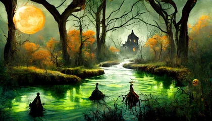 Fotobehang ai generated ai generative scary evil halloween boo horror poison swamp valley concept graphic art © Nichole