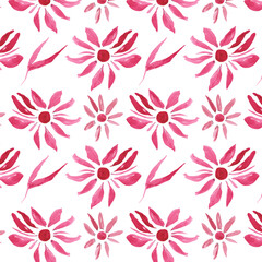 Fototapeta na wymiar Floral pattern with rose flowers. Watercolor seamless border for floral background, textile. Isolated illustration of design elements.