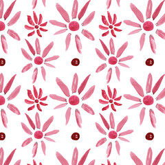 Obraz premium Floral pattern with rose flowers. Watercolor seamless border for floral background, textile. Isolated illustration of design elements.