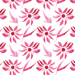 Floral pattern with rose flowers. Watercolor seamless border for floral background, textile. Isolated illustration of design elements.