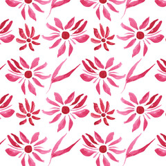 Obraz premium Floral pattern with rose flowers. Watercolor seamless border for floral background, textile. Isolated illustration of design elements.