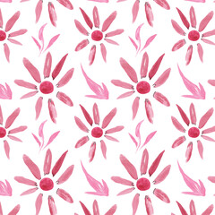 Fototapeta premium Floral pattern with rose flowers. Watercolor seamless border for floral background, textile. Isolated illustration of design elements.