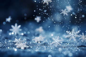 Fototapeta na wymiar Dark blue winter background with snowflakes