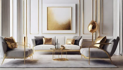 Foto op Plexiglas wall art mockup display image in a white living room with gold accents in a modern luxury high end style © Nichole