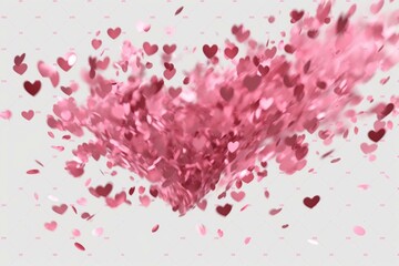 Pink heart confetti falling in a blurry manner on a transparent background. Generative AI