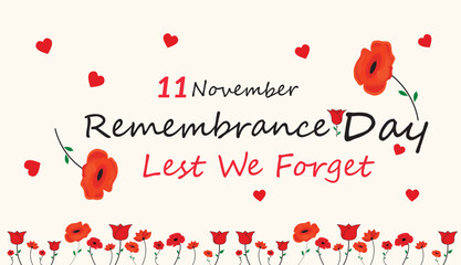 Remembrance day 11 November concept. isolated on white background with Red poppies, Vector stock