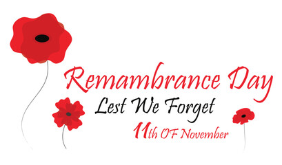 Remembrance day 11 November concept. isolated on white background with Red poppies, Vector stock