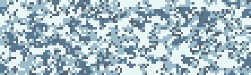 Morpat digicam seamless pixel winter white and blue army camo pattern. Acupat mosaic camouflage with squares texture. Vector background