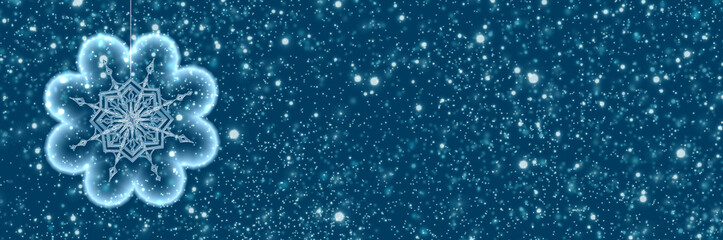 Winter Christmas background with white falling snow and snowflake.