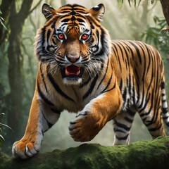 Ai image of roaring red eyes tiger in the jungle
