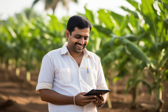 indian man in banana plantation farm