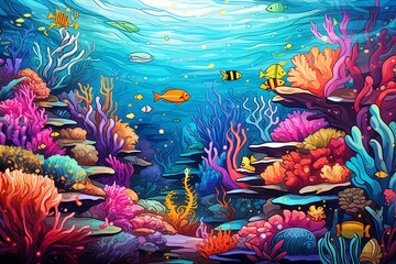 Colorful cartoon ocean scene. Generative AI