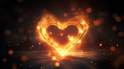 The golden heart glows with the flame of love.