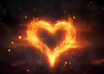 The golden heart glows with the flame of love.