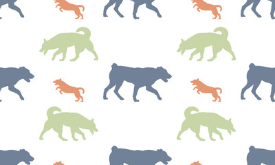 Silhouette dogs different breeds. Seamless pattern. Isolated on a white background. Endless texture. Design for fabric, wallpaper, print. Vector illustration.