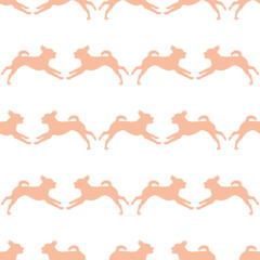 Seamless pattern. Running petit brabancon puppy isolated on a white background. Endless texture. Design for wallpaper, fabric, template, printing. Vector illustration.