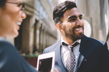  enjoying positive friendly conversation outdoors