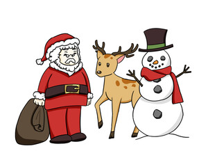 cute illustrations of Christmas, santa, reindeer and snowman