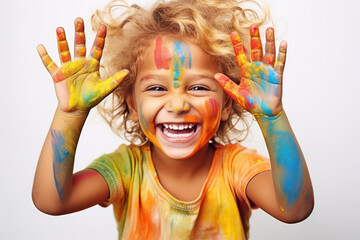 Indian girl showing hands full of colors
