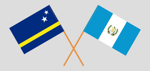 Crossed flags of Country of Curacao and Guatemala. Official colors. Correct proportion