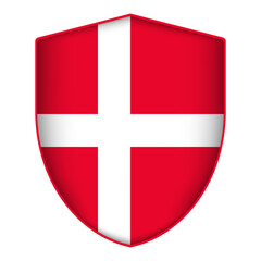 Obraz premium Denmark flag in shield shape. Vector illustration.