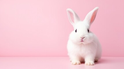 cute animal pet rabbit or bunny white color smiling and laughing isolated with copy space for easter background, rabbit, animal, pet, cute, fur, ear, mammal, background, celebration, generate by AI