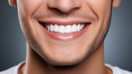 Fototapeta premium Dental Care. senior man handsome cute smile with very clean perfect teeth. chin, nose and mouth visible. dental service advertisement, Healthy Smile