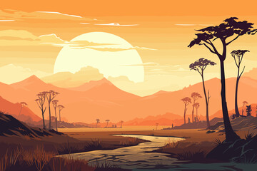 DR Congo flat art landscape illustration