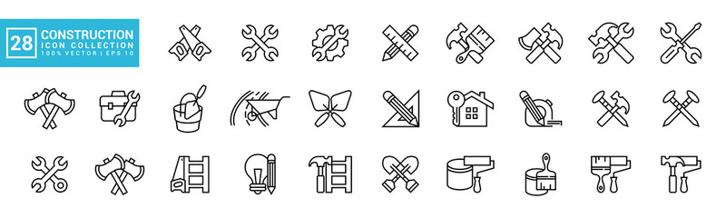 Collection of construction icons, home repair, building, carpentry tools, editable and resizable vector EPS 10 - obrazy, fototapety, plakaty