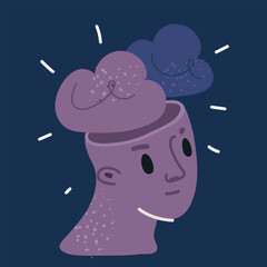 Cartoon vector illustration of girl with a rain cloud over her head.