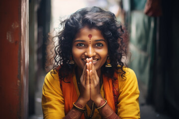 Fototapeta na wymiar Emotional young Indian woman