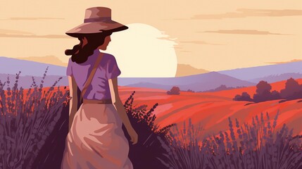 Woman at Lavender Field Wallpaper