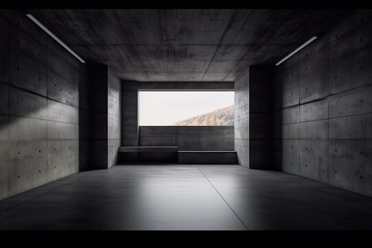 Abstract room with dark empty concrete architecture. Generative AI