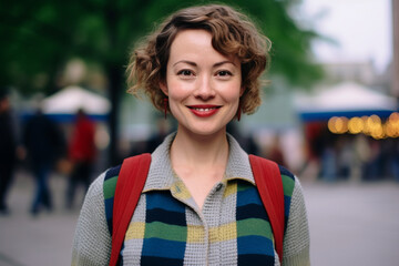 Fototapeta na wymiar Portrait Of A Smiling Woman Standing Outdoors