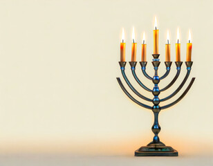 Jewish holiday Hanukkah background with menorah and candles.